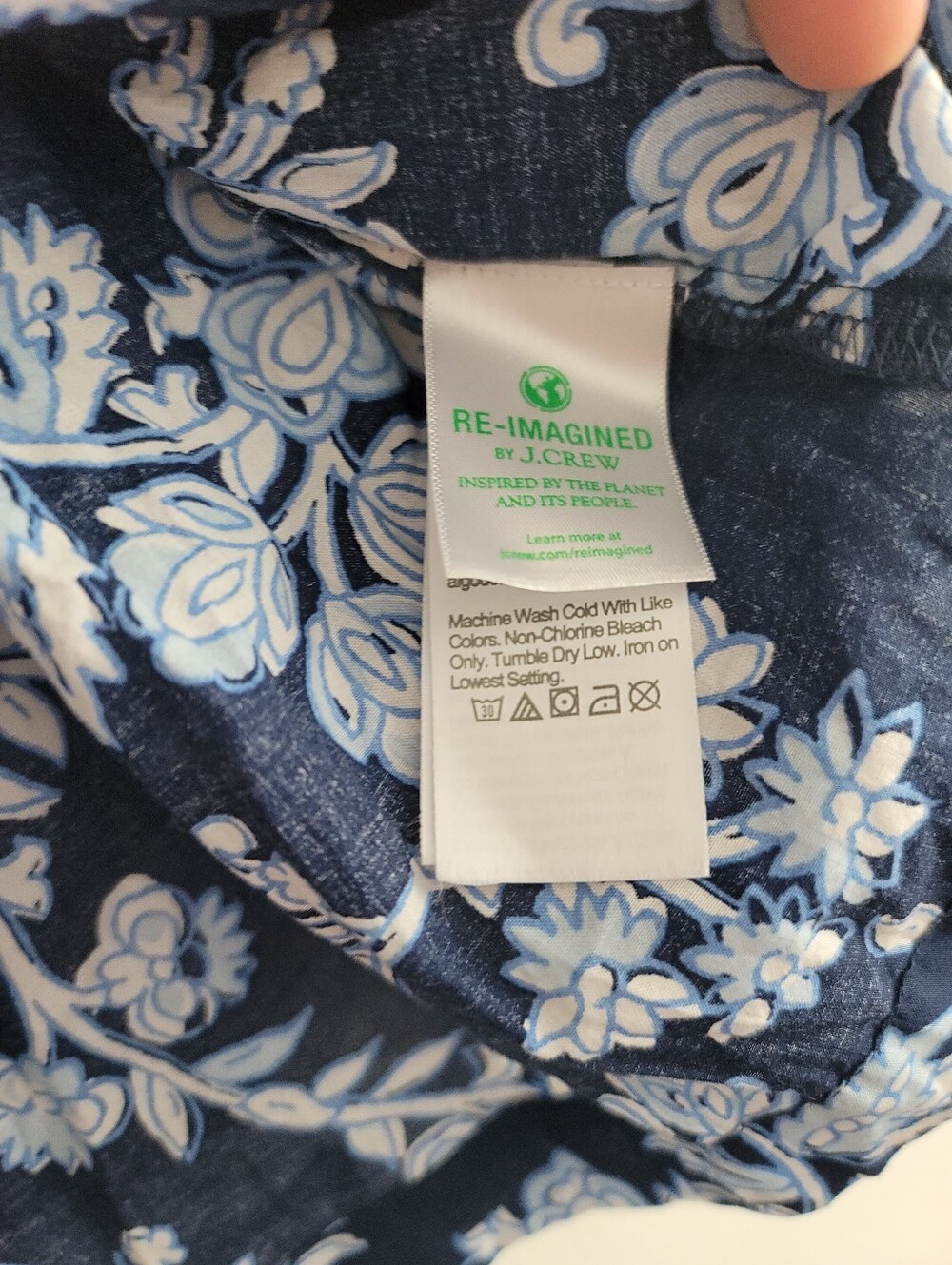J. Crew XL Navy Blue Floral Peasant Blouse Long Sleeve Shirt 100% Cotton BP805 - Picture 7 of 10